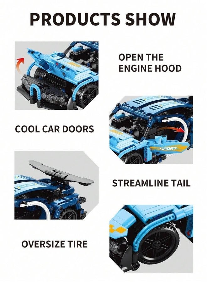 HITRUZ RC Remote Control Building Block Car Kit 2.4GHz Rechargeable Sports Car Toy with Openable Doors & High-Speed Racing DIY Model Kit for Kids & Adults Bugattti Building Blocks Car 【395 Pcs】 - Image 4